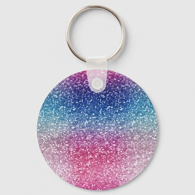 Ombre Pink Blue Glitter Wrapping Paper Key Ring (Front)