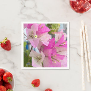 ombre pink bougainvillea or paper flower, tropical napkin