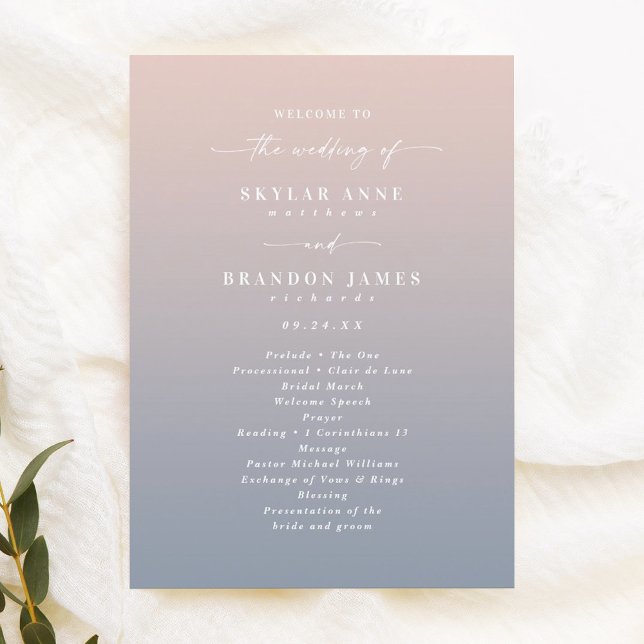 Ombre Pink & Dusty Blue Wedding Ceremony Program (Creator Uploaded)