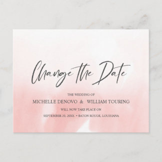 Ombre Pink Elegant Handwritten Change the date Announcement Postcard