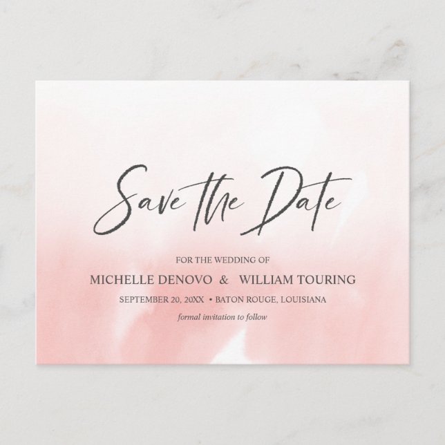 Ombre Pink Elegant Handwritten WEDDING Announcement Postcard (Front)