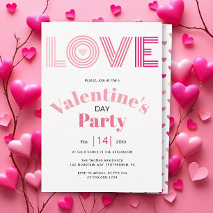 Ombre pink LOVE hearts Valentines Day party Invitation