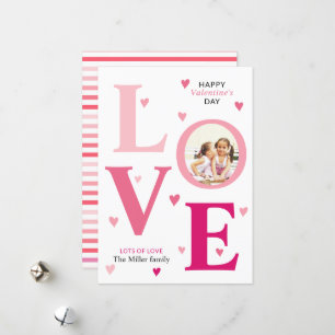 Ombre pink LOVE Valentines Day two photos Holiday Card