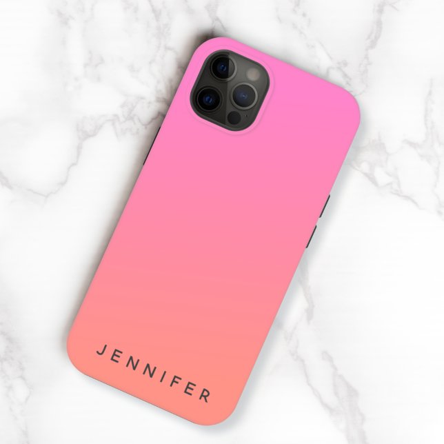 Ombre | Pink Orange Sunset Modern Name Case-Mate iPhone Case (Creator Uploaded)