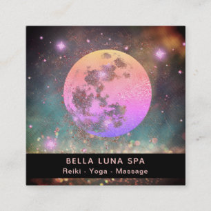 *~* Ombre Pink Peach Gold Moon Stars Square Business Card
