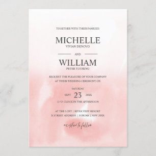 Ombre Pink Plain Elegant Wedding Invitation