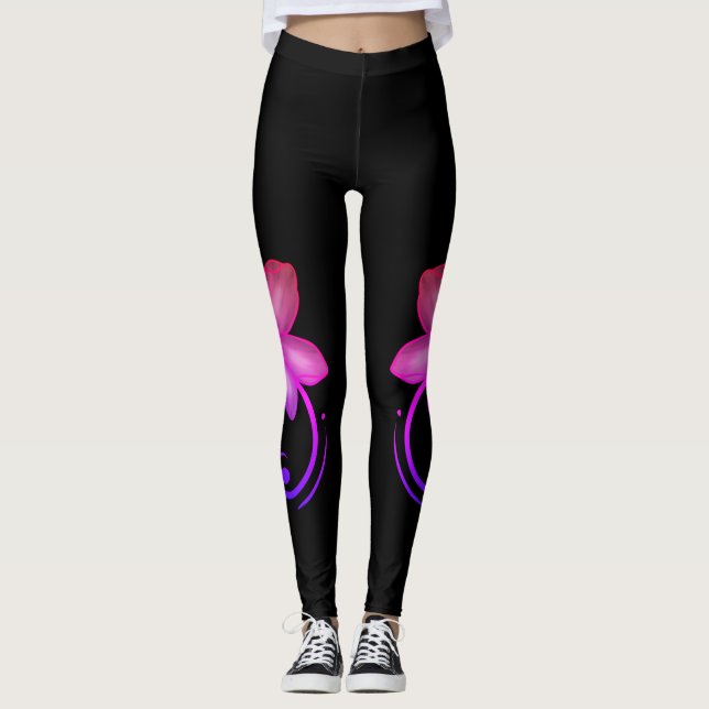 Ombré Pink & Purple Cherry Blossom Spandex Leggings (Front)