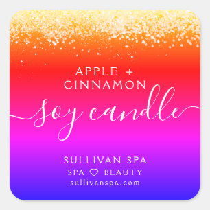 Ombre Pink Purple Glitter Soy Candle Label