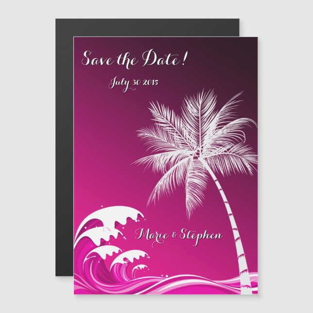 OMBRÉ PINK TROPICAL PALMS Save the Date Magnetic Invitation (Front/Back)