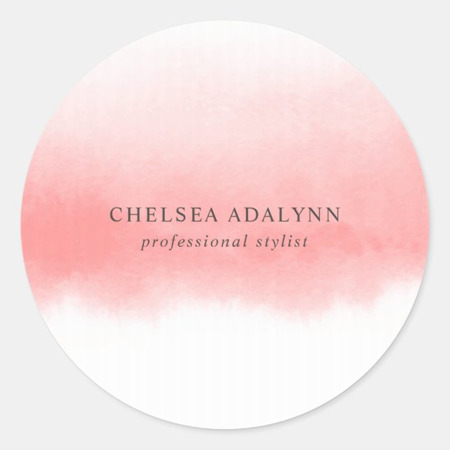 Ombre Pink Watercolor Minimalist Classic Round Sticker (Front)