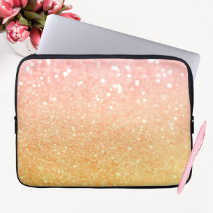 Ombre Pink Yellow Glitter Sparkles Laptop Sleeve
