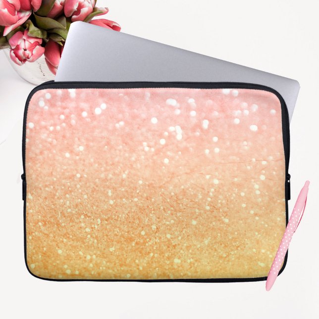 Ombre Pink Yellow Glitter Sparkles Laptop Sleeve (Creator Uploaded)