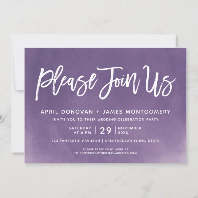 Ombre Please Join Us Brush Typography Wedding Invitation (Front)