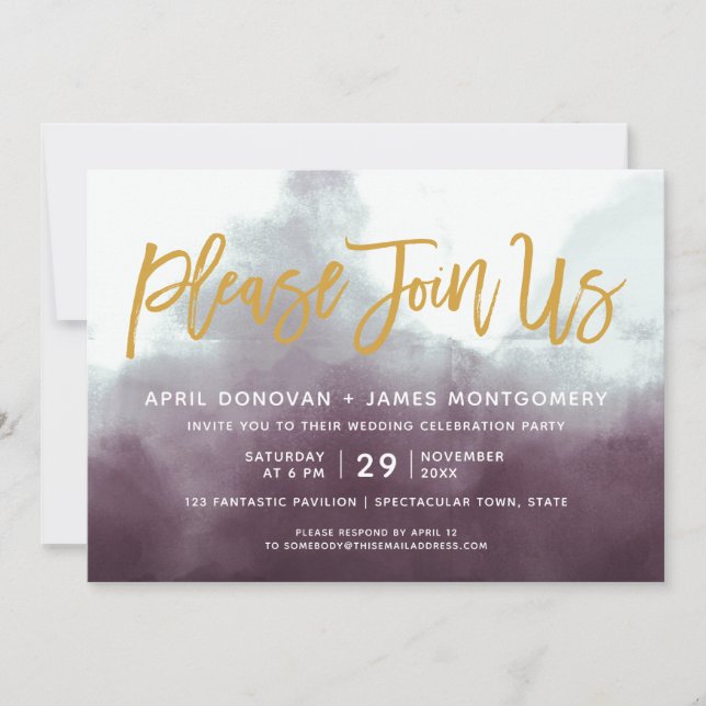 Ombre Please Join Us Brush Typography Wedding Invitation (Front)
