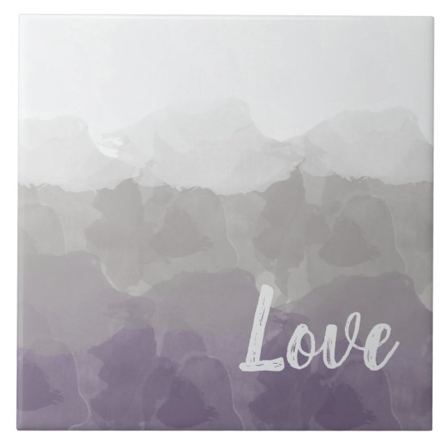 Ombre Purple and Grey Love Graceful Gradient Ceramic Tile (Front)