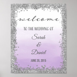 Ombre Purple and Silver Wedding Welcome Poster