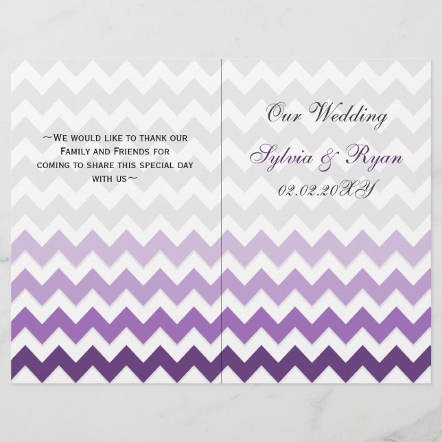Ombre purple Chevron folded Wedding program (Front)