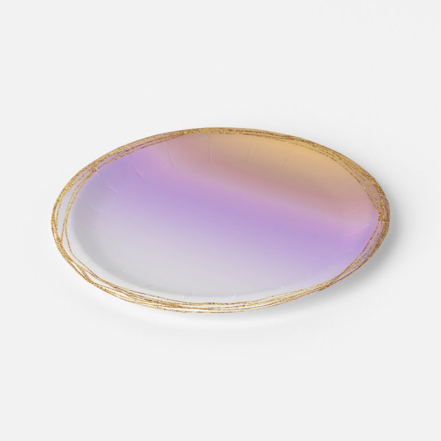 Ombre Purple Gold Lilac Purple Glass Party Vip Paper Plate (Angled)