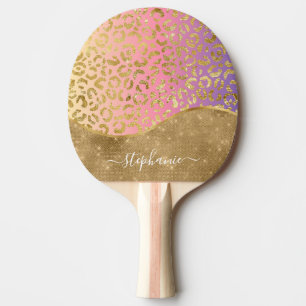 Ombre Purple Pink Gold Leopard Glam Personalised Ping Pong Paddle