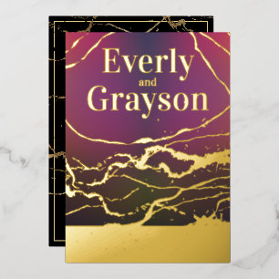 Ombre Purple Red Marble Veining Gold Wedding