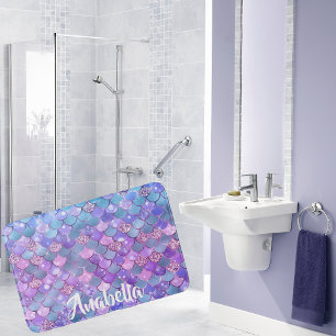 Ombre Purple Teal Glitter Mermaid Scales  Bath Mat