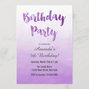Ombre Purple Watercolor Birthday Invitation