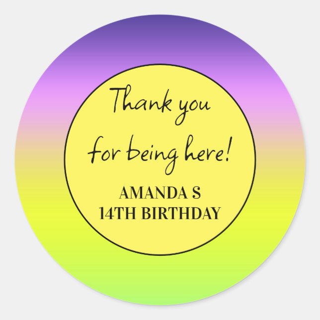 Ombre purple yellow green spring summer colours classic round sticker (Front)