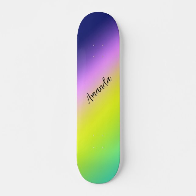 Ombre purple yellow green spring summer colours skateboard (Front)