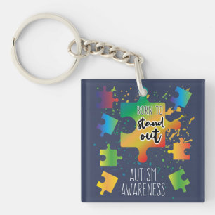 Ombre Puzzles Born to Stand Out Autism Awareness Key Ring
