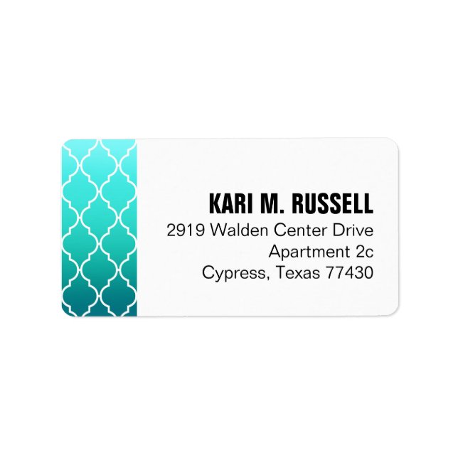 Ombre Quatrefoil Geometric Mailing | aqua pool Label (Front)