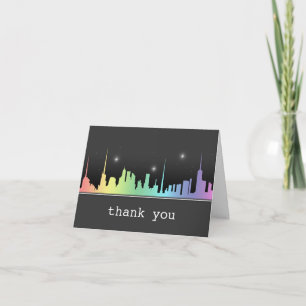 Ombre Rainbow City Skyline Urban Thank You Cards