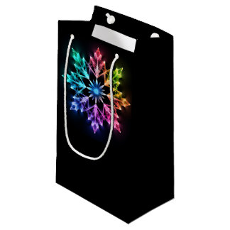 OMBRE RAINBOW COLORED WINTER SNOWFLAKE SMALL GIFT BAG
