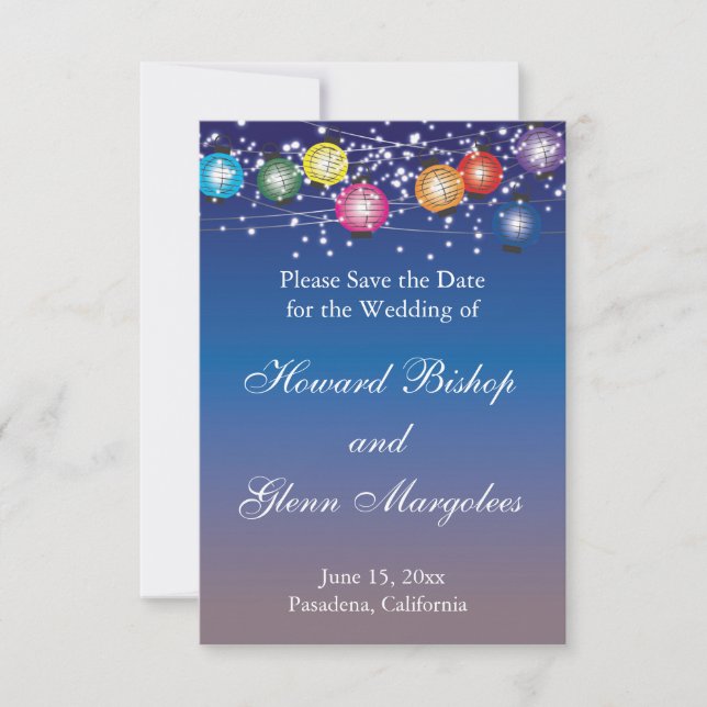 Ombre Rainbow Lanterns Wedding Save The Date Invitation (Front)