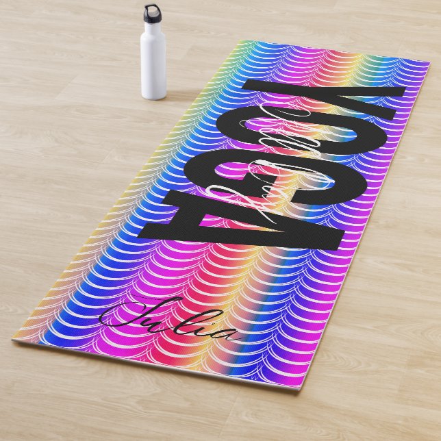Ombre Rainbow Pattern Personalised Name Yoga Mat (In Situ)