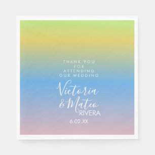 Ombre Rainbow Yellow Blue Pink Wedding Thank You Napkin