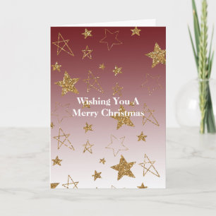 Ombre Red Gold Glitter Stars Christmas Card