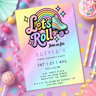 Ombre Retro Roller Skate Birthday Party Invitation