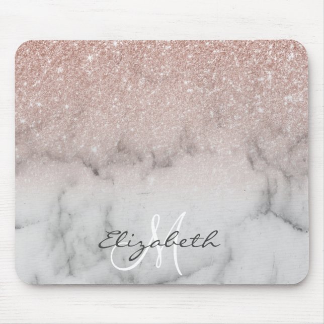 Ombre Rose Gold Glitter Classic Marble Mouse Pad (Front)