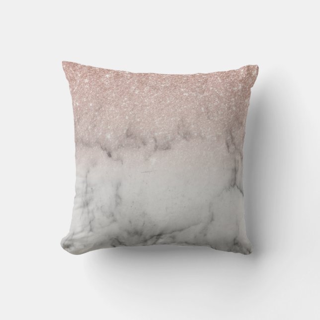 Ombre Rose gold Glitter Trendy Marble Cushion (Front)