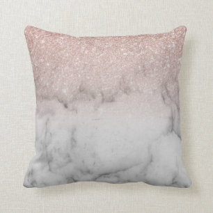 Ombre Rose gold Glitter Trendy Marble Cushion