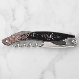 Ombre Rose Gold Stylish Monogram Glitter Corkscrew