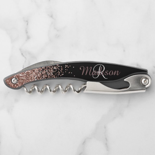Ombre Rose Gold Stylish Monogram Glitter Corkscrew (Back)