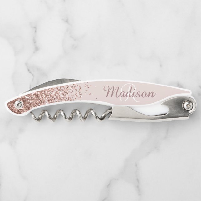 Ombre Rose Gold Stylish Monogram Glitter Corkscrew (Back)