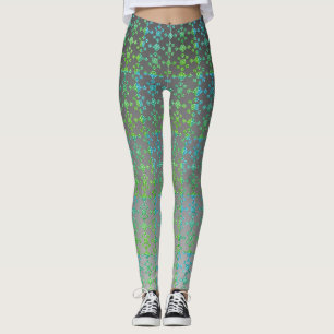 Ombre & Shades of Blue-Green, Geometric Tile Leggings