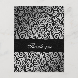 Ombre silver and Black Swirling Border Wedding Postcard