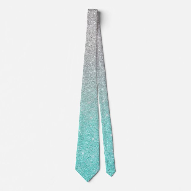 Ombre Silver Blue Trendy Glitter Tie (Front)