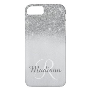 Ombre Silver Grey Glitter Fading Monogram iPhone 8/7 Case