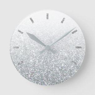 Ombre Silver Sparkly White Blue White Grey Round Clock