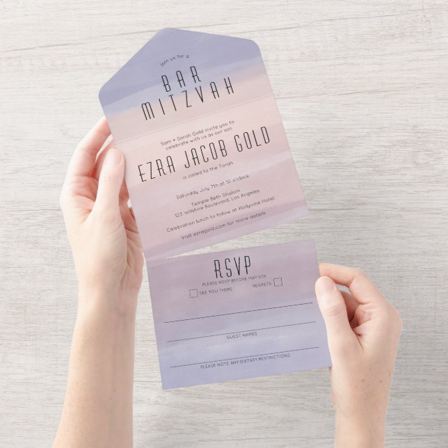 Ombre Soft Purple Elegant CUSTOM BAT BAR MITZVAH All In One Invitation (Tearaway)