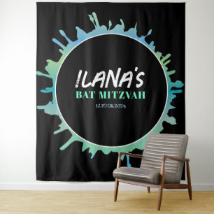 Ombre Splatter Bat Bar Mitzvah Photo-Op Backdrop Tapestry